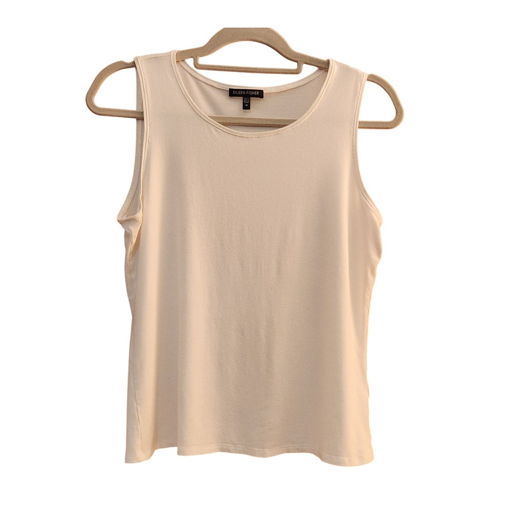 Eileen Fisher Medium Cream Rayon Lycra Scoop Neck Tank Top Sleeveless Sz M